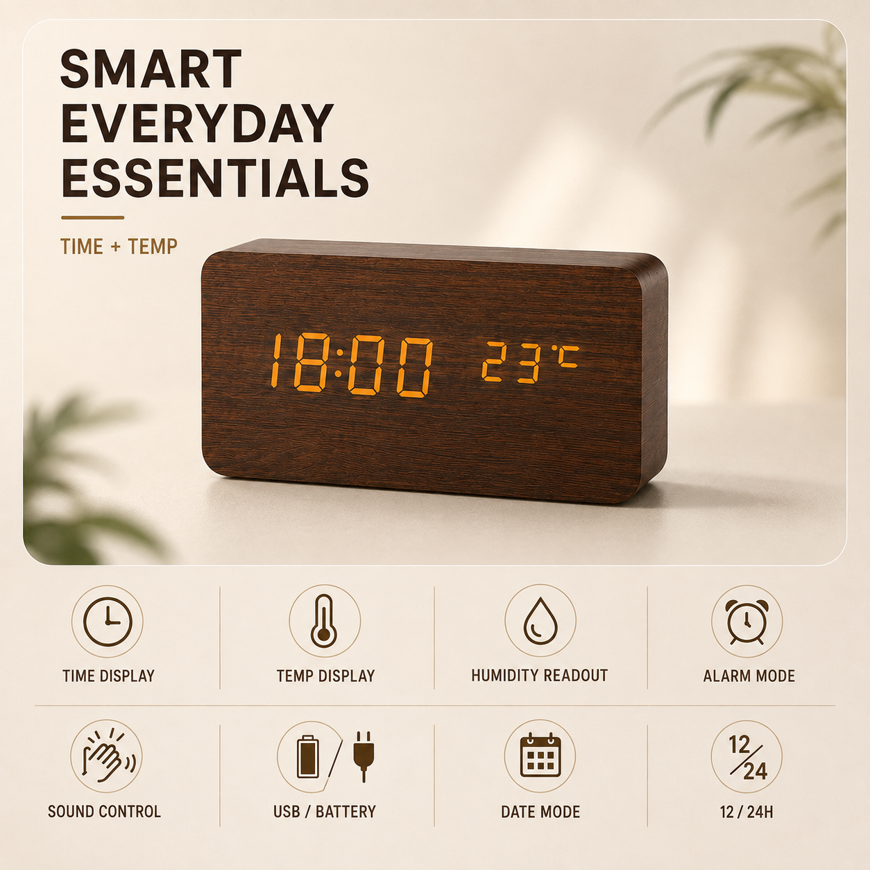 Nordspur | Timberlyte Wood Finish Digital Alarm Clock