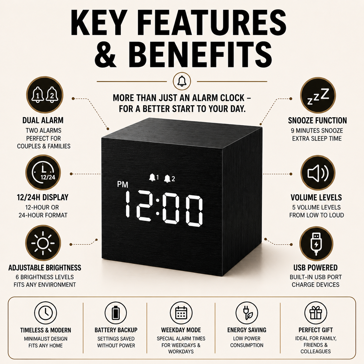 Nordspur | Timbrik Square Wooden Digital Clock