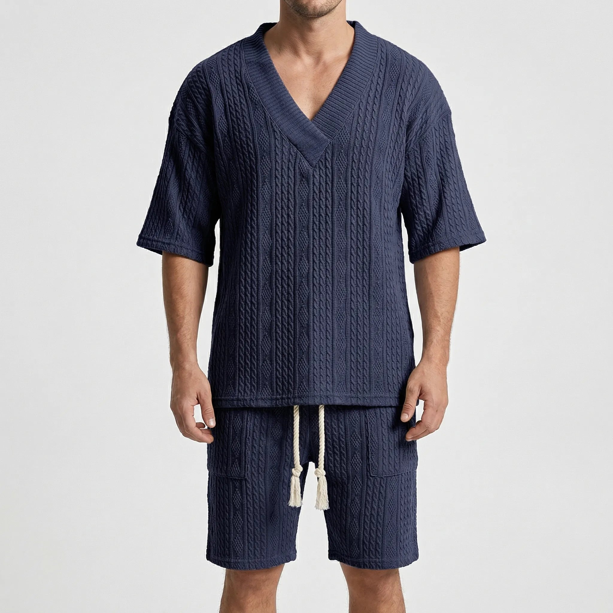 Nordspur | Twystlo Textured V-Neck Short Sleeve Two-Piece Set