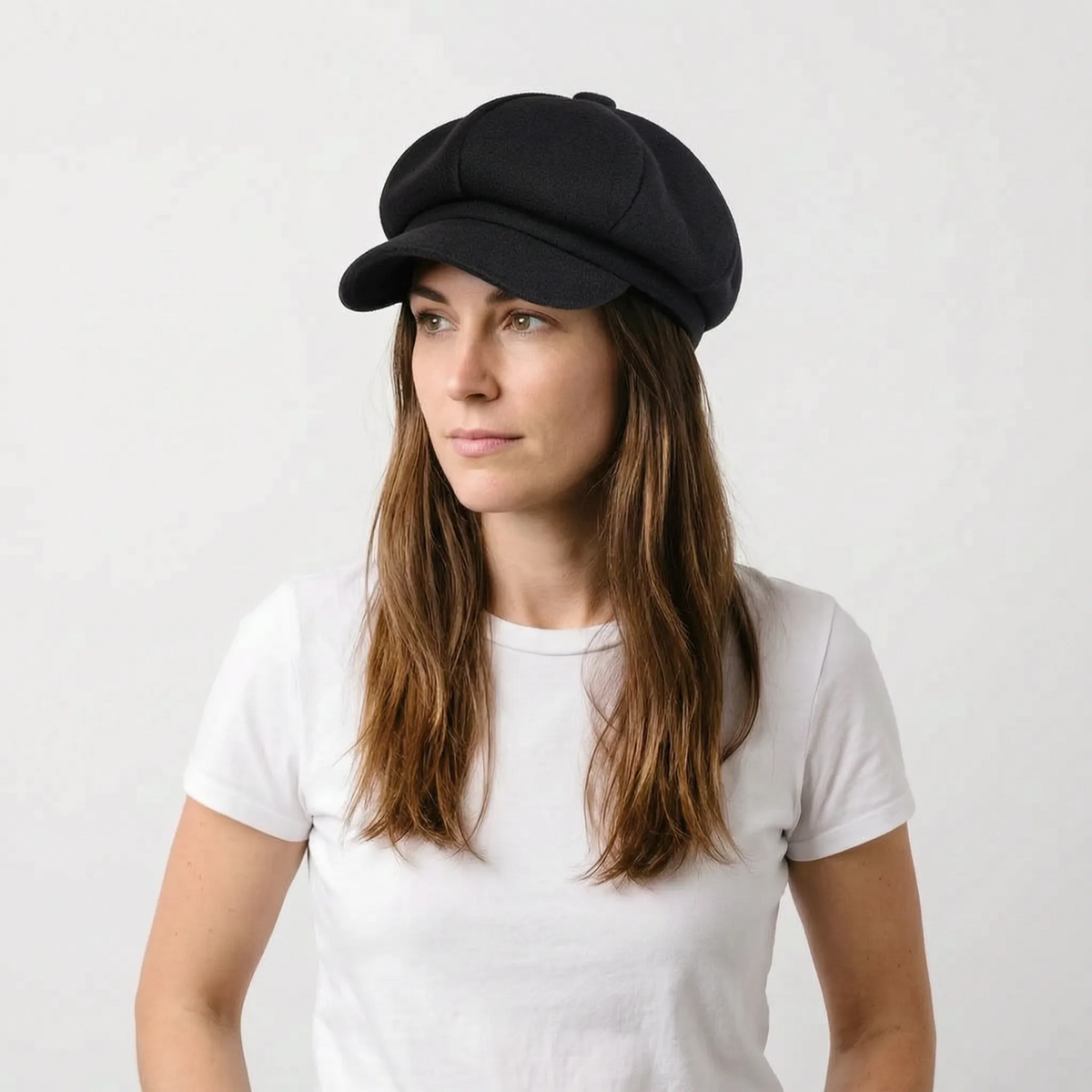Classic beret with visor solid colour dense woven material