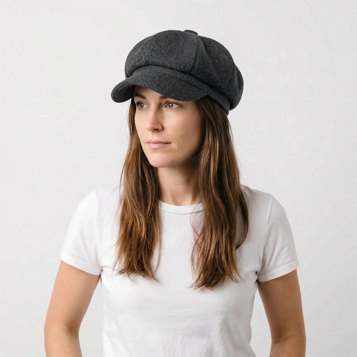 Classic beret with visor solid colour dense woven material