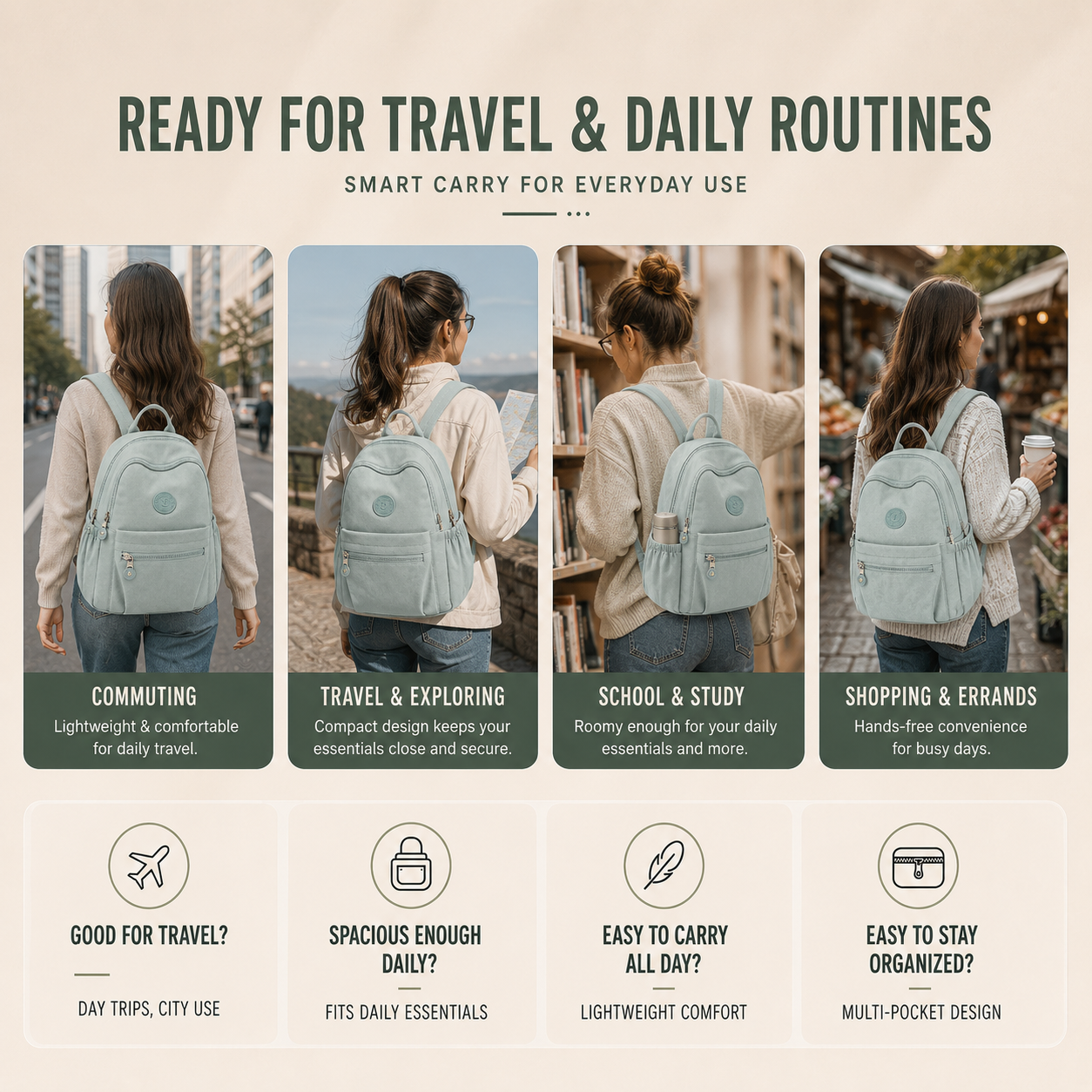 Nordspur | Vellora Casual Nylon Mini Backpack