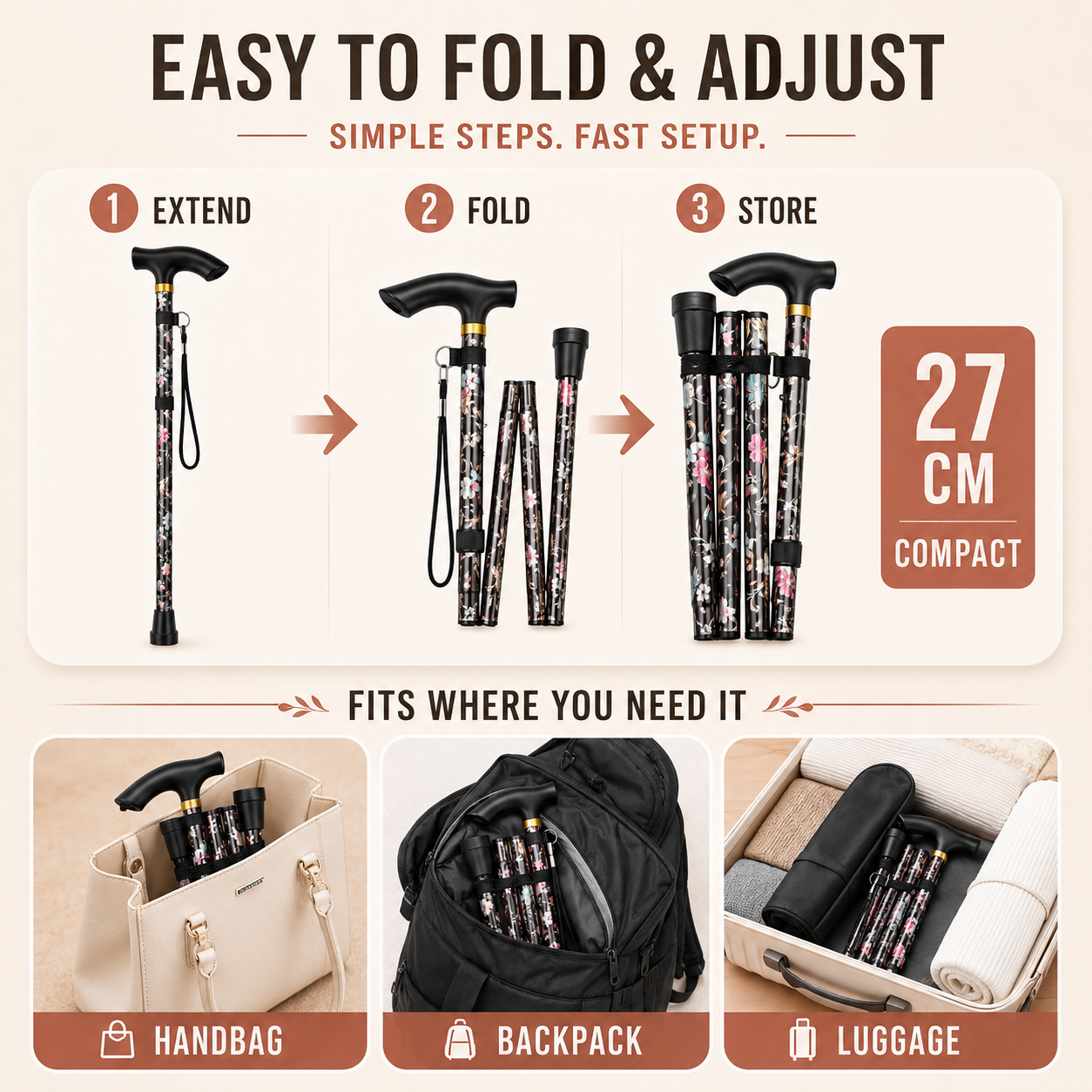 Nordspur | Vistrox Floral Fold Away Walking Stick