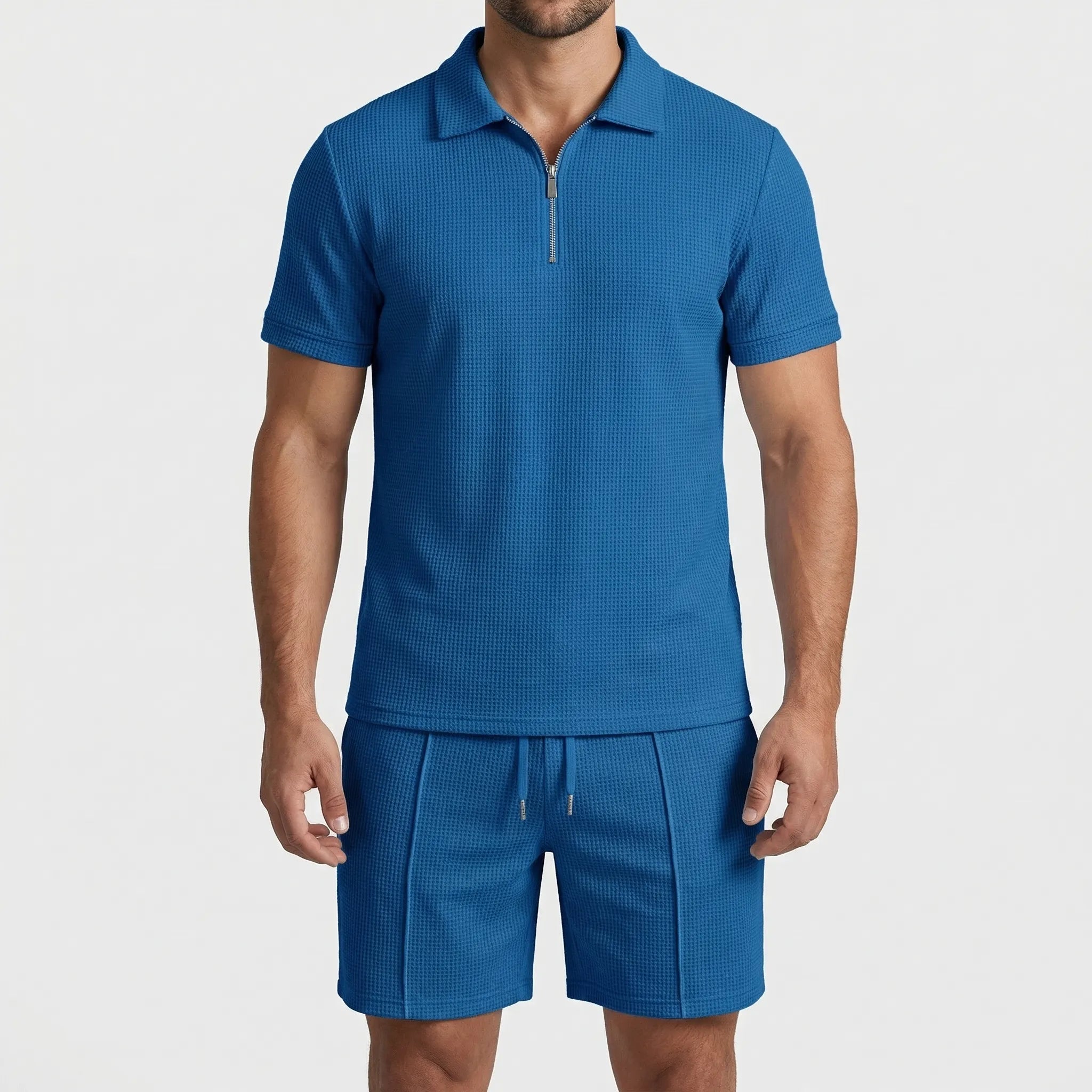 Nordspur | Wafflyn Textured Zip-Collar Polo And Shorts Set