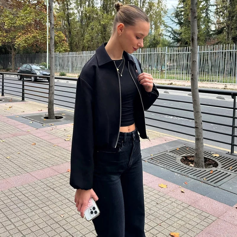 Nordspur | Zephrina Cropped Zip-Up Bomber Jacket