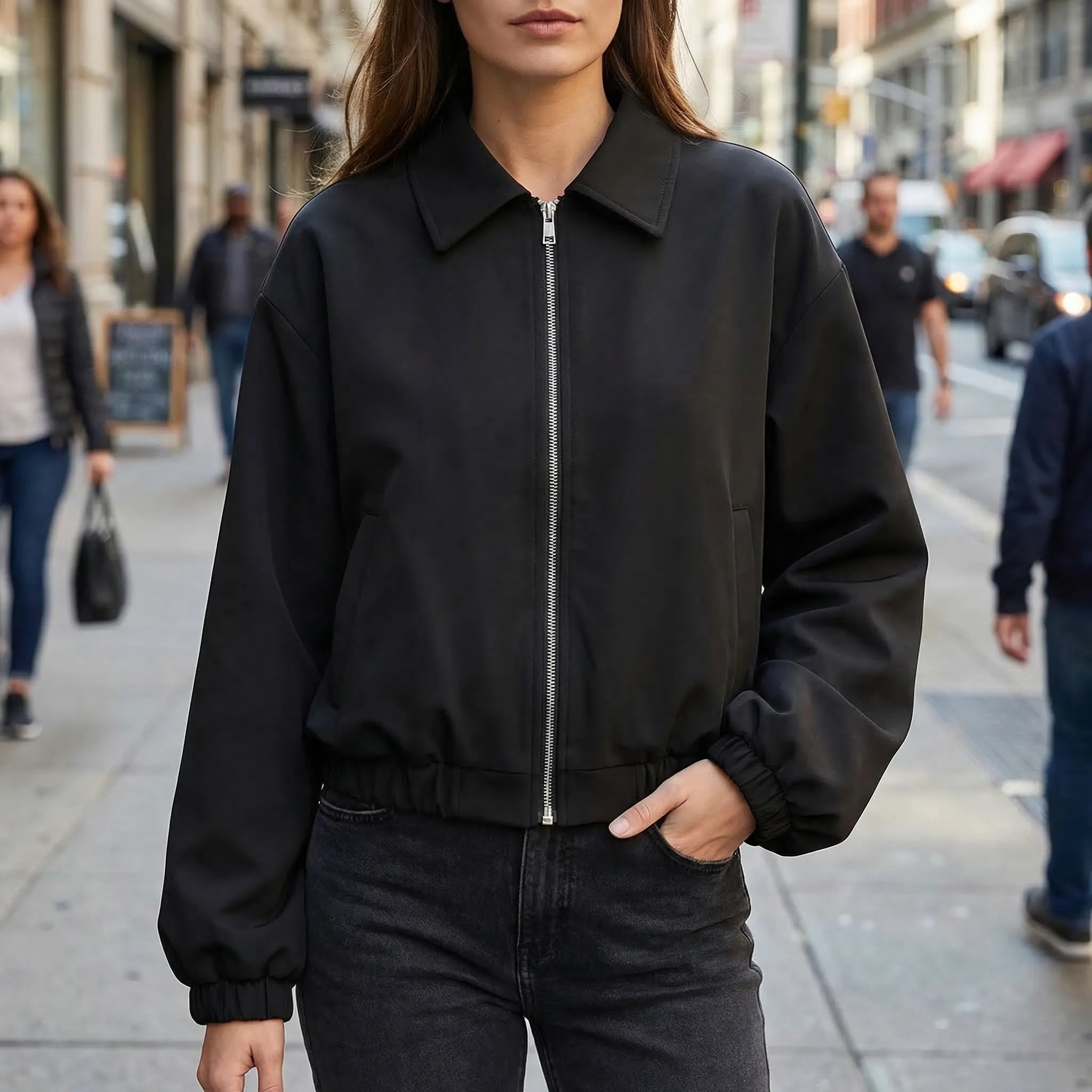 Nordspur | Zephrina Cropped Zip-Up Bomber Jacket