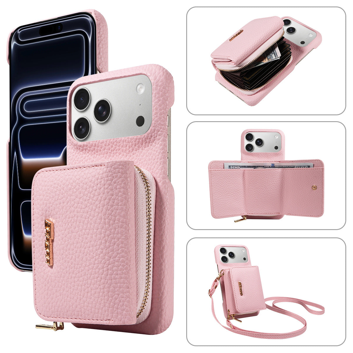 Premium Leather Crossbody Wallet Phone Case for iPhone
