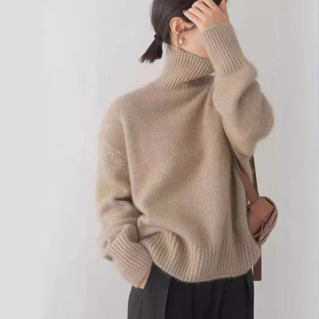 Women's Cashmere Turtleneck Sweater with Wide Cut and Elegant Texture