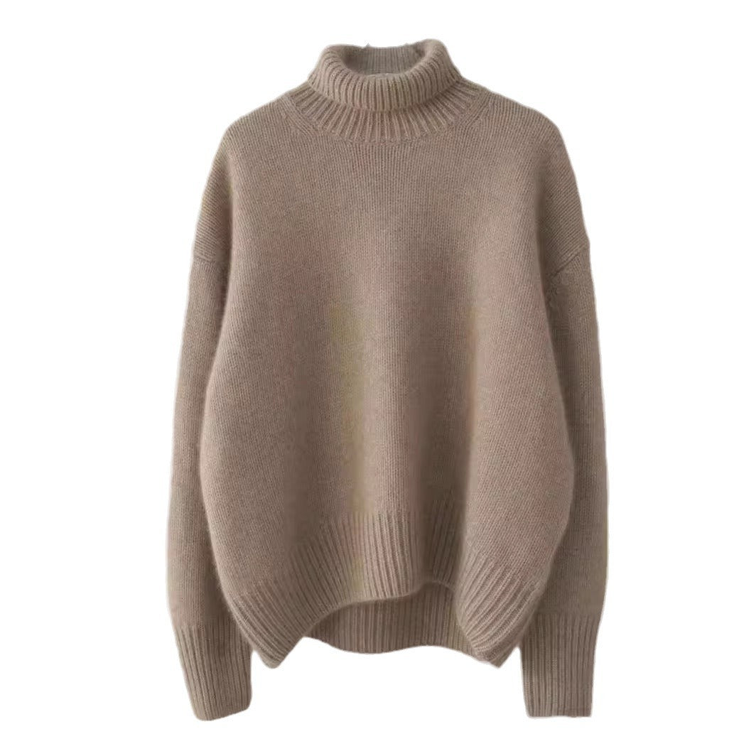 Women's Cashmere Turtleneck Sweater with Wide Cut and Elegant Texture