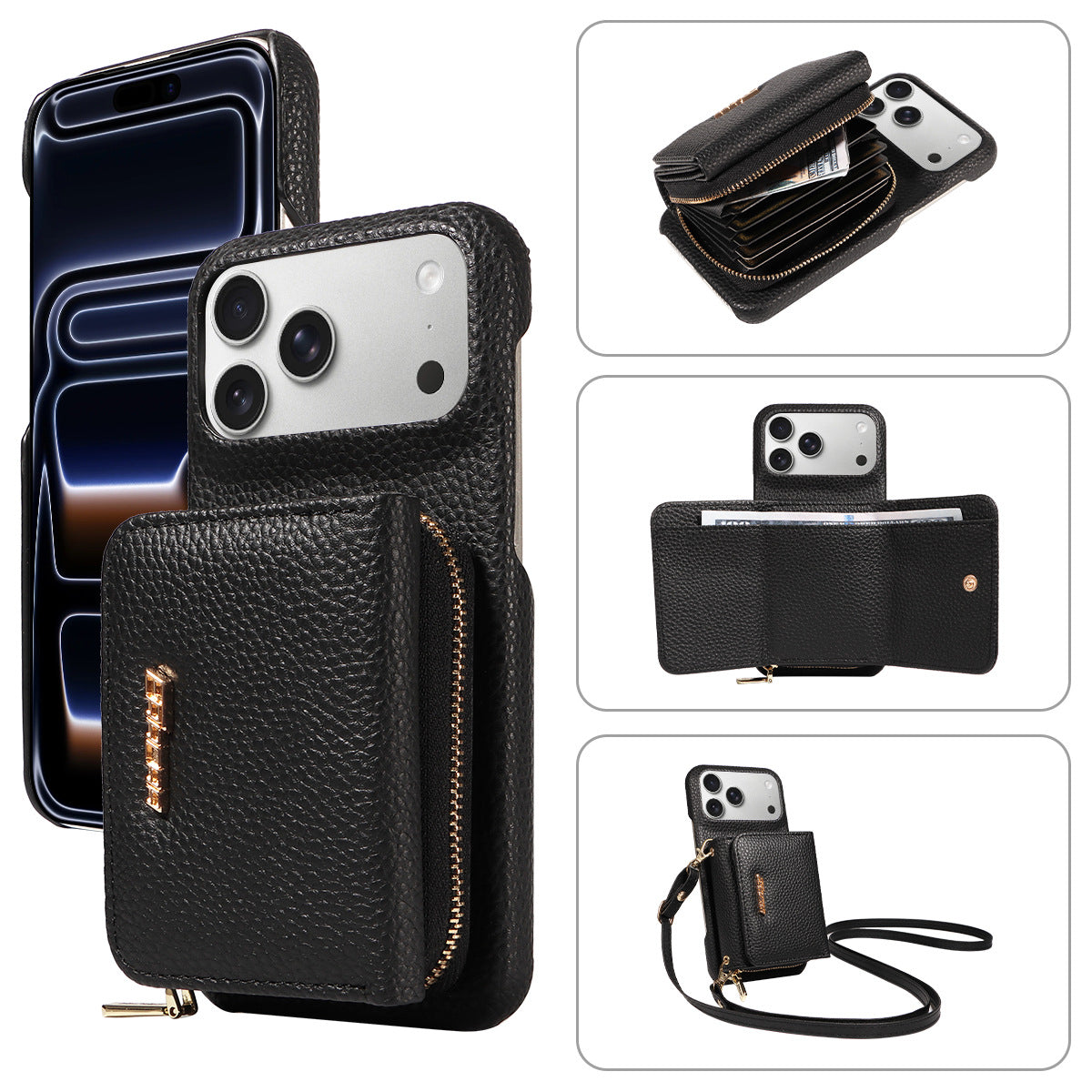 Premium Leather Crossbody Wallet Phone Case for iPhone