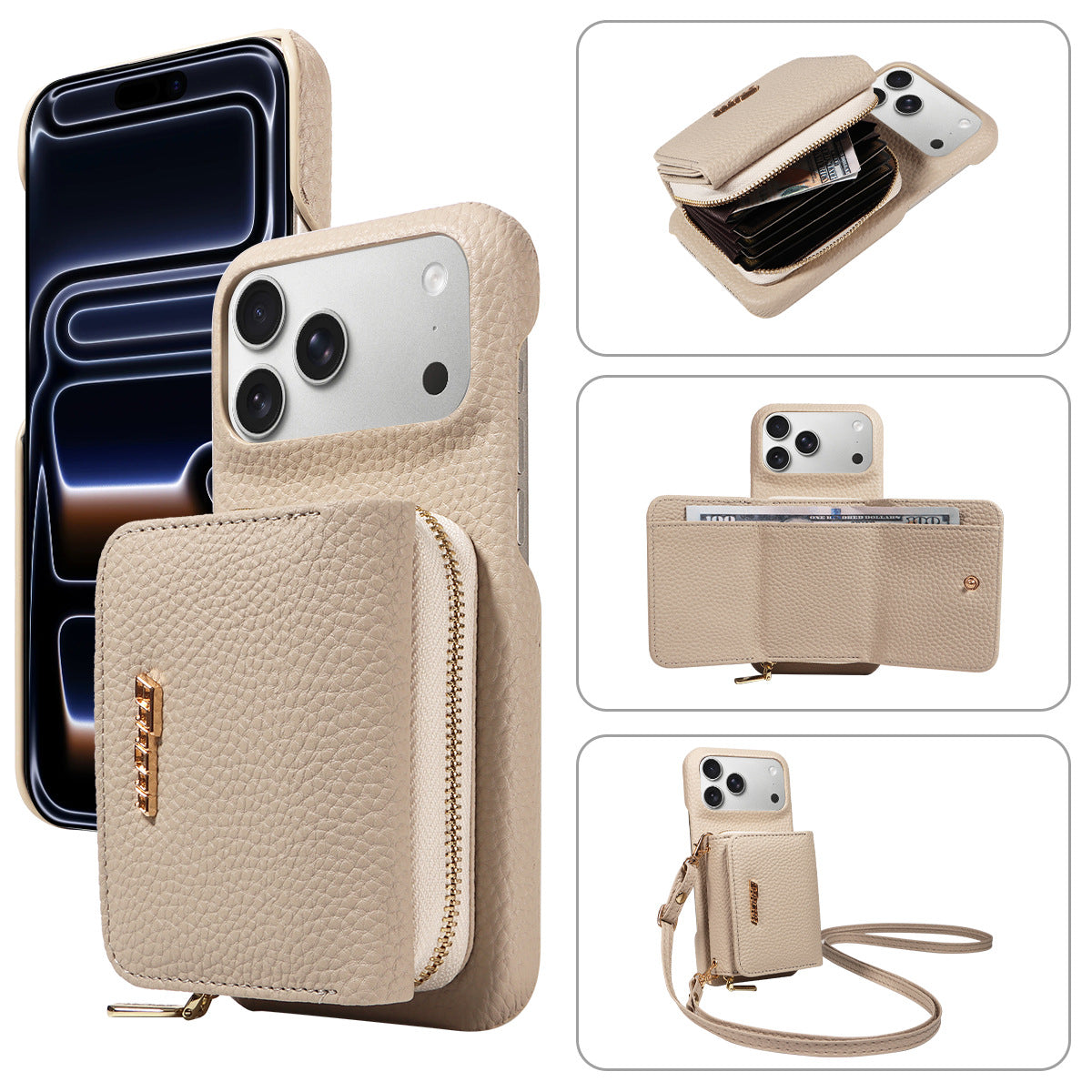 Premium Leather Crossbody Wallet Phone Case for iPhone