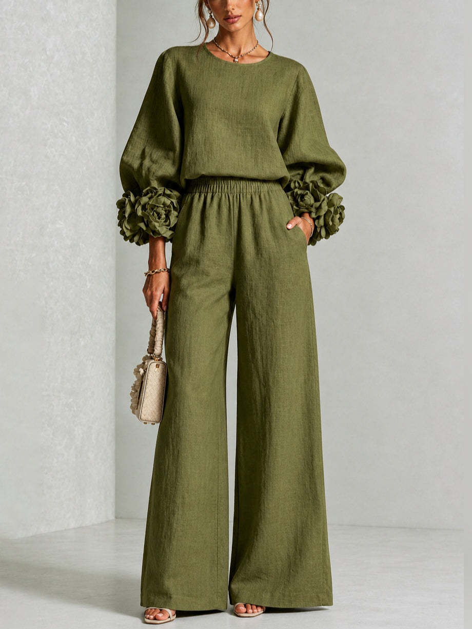 Floral-Cuff Two-Piece Set