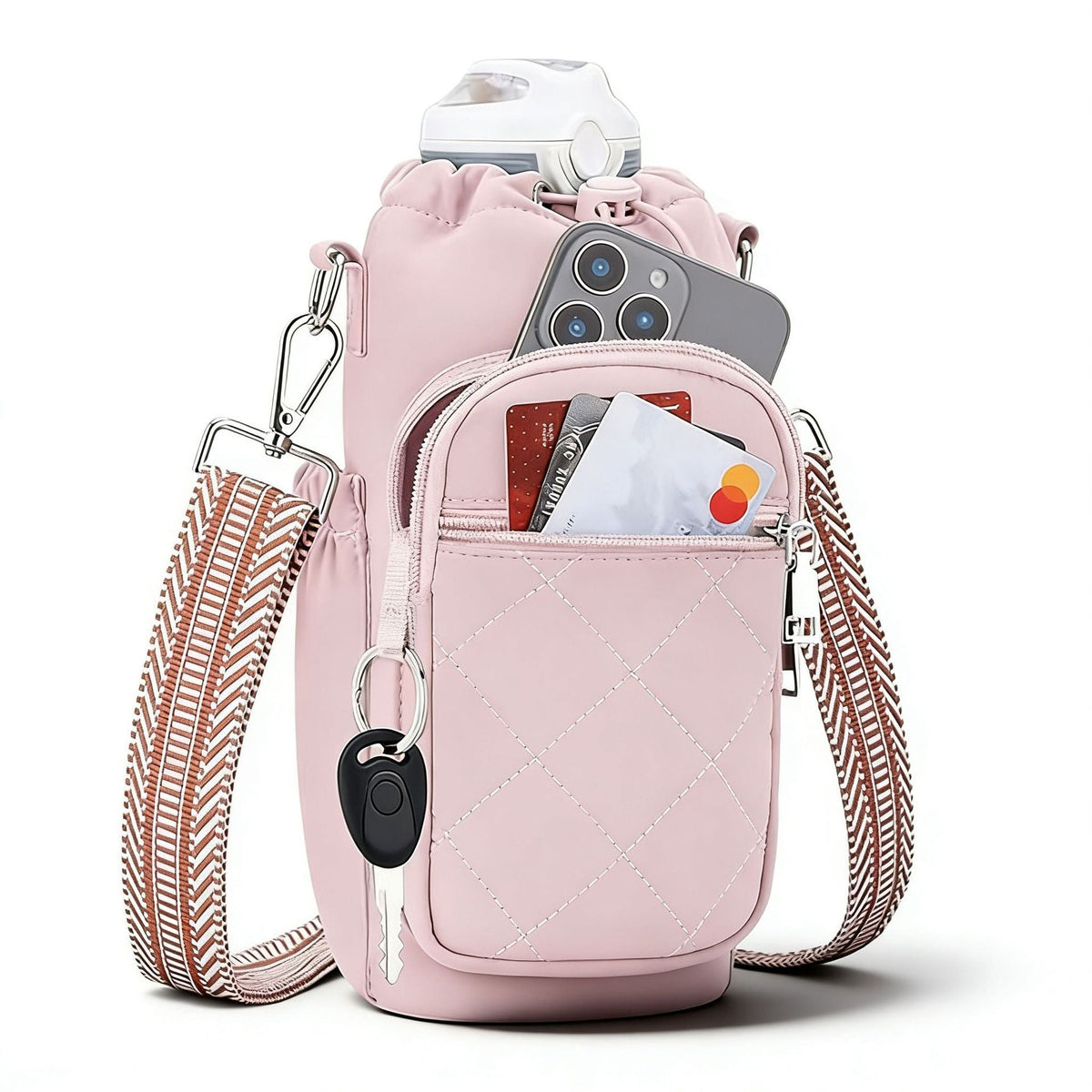 Water Bottle Bag Crossbody, Insulated Water Bottle Purse Crossbody Water Bottle Holder with Strap