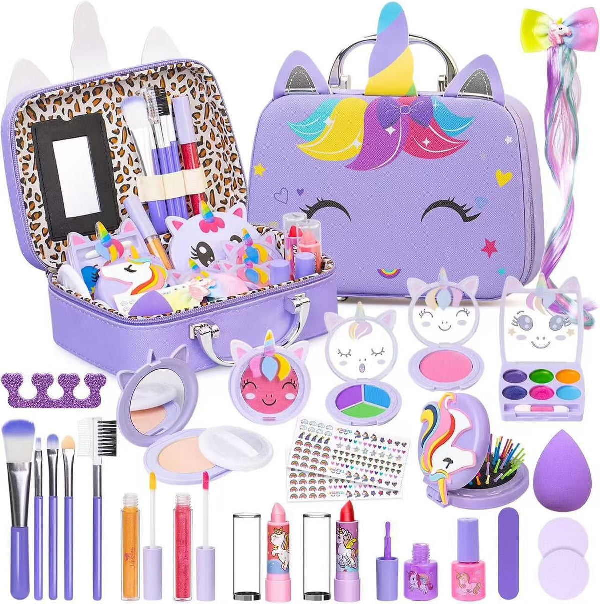 Kids' Eco-Friendly & Easy-to-Wash Princess Makeup Kit with Cosmetic Bag
