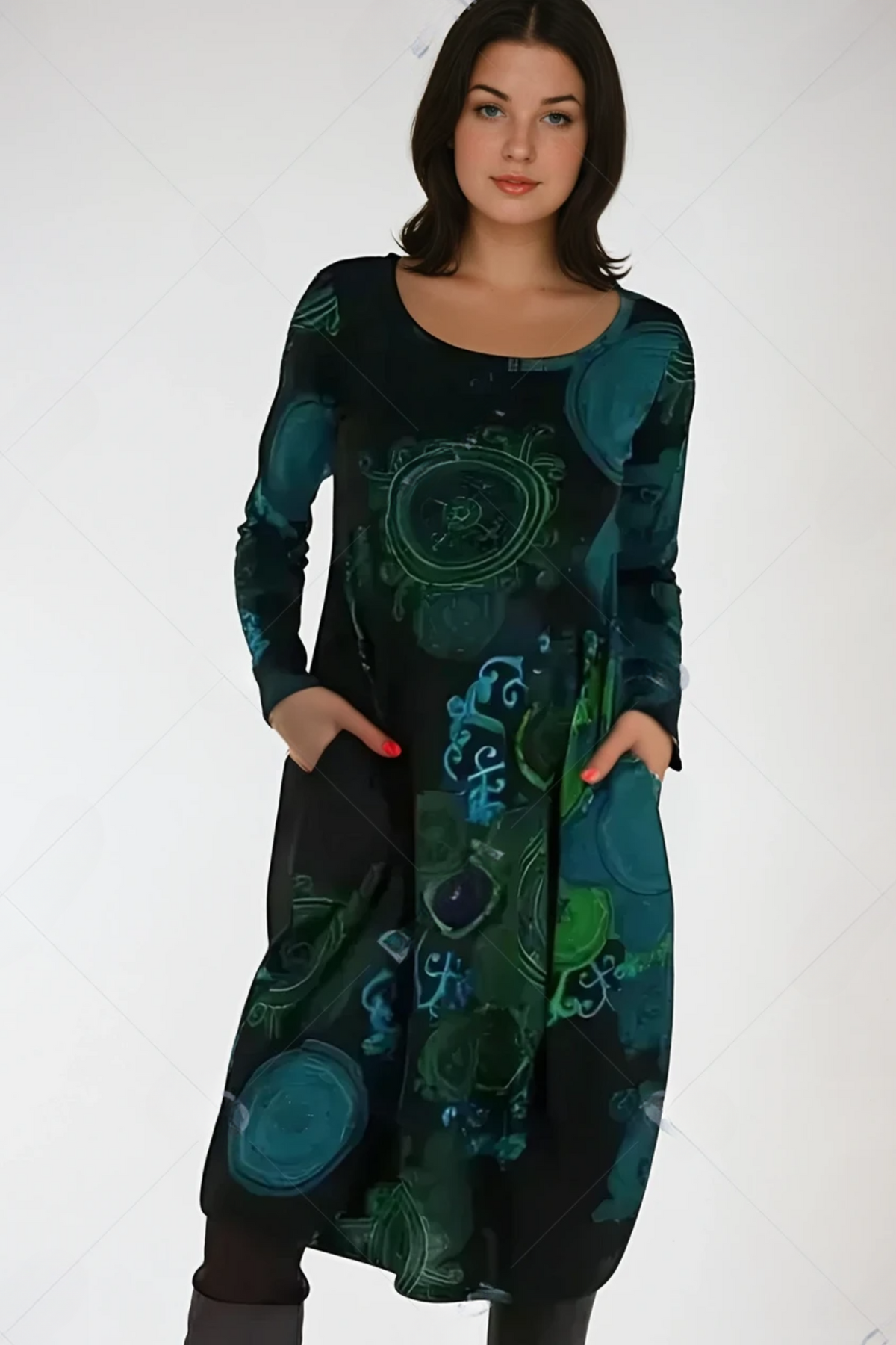 Jana Midi Dress with Allover Print and Pockets