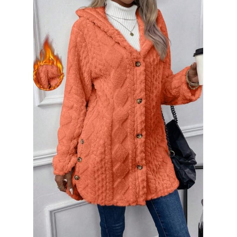 Women's Hooded Double-Sided Fleece Cardigan Long Sleeve Casual Warm Outerwear