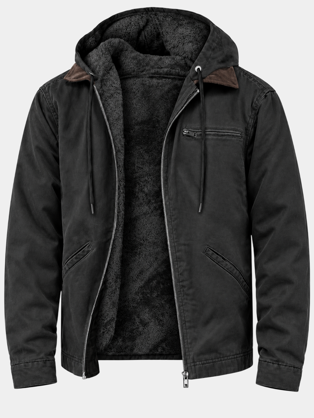 Vintage Thick Fleece-Lined Hooded Zip Jacket