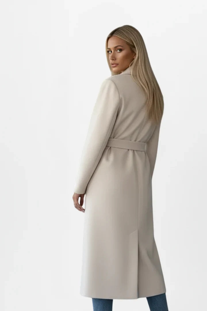 Women's Winter Coat with Belt and Double-Breasted Fastening - Elegant Long Women's Coat Ideal for Cold Days