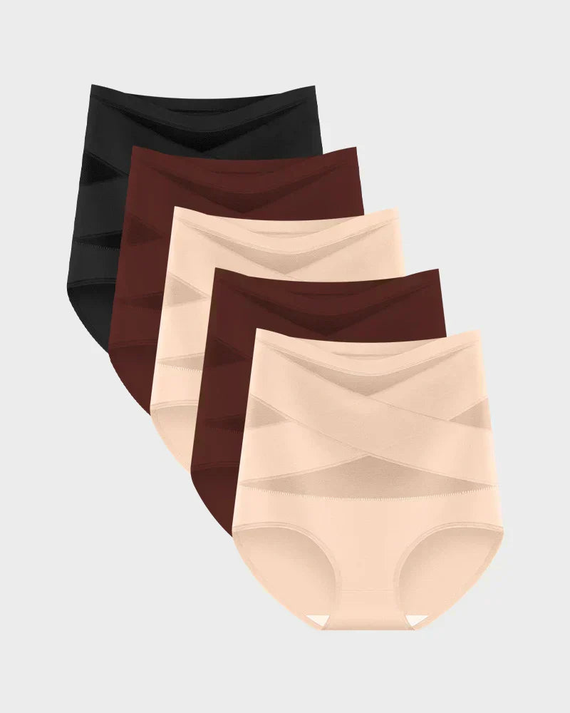 Plus-Size High-Waist Tummy Control Panty with Cross Pattern