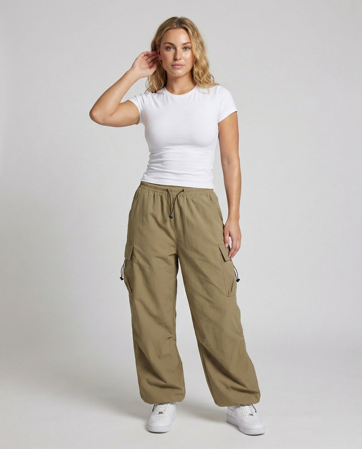 Women's Military Drawstring Blend Balloon Cargo Trousers