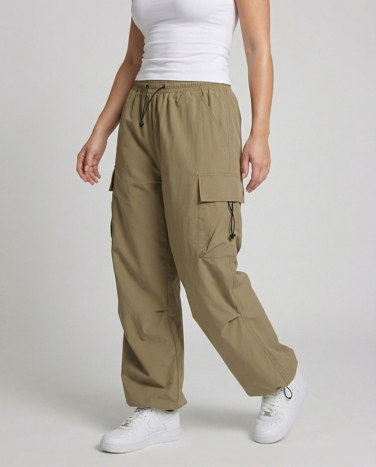 Women's Military Drawstring Blend Balloon Cargo Trousers