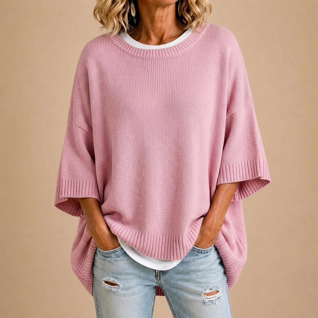 Wide-Knit Clean-Line Poncho