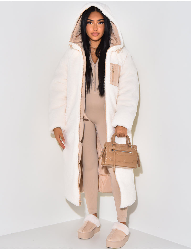 Women's Reversible Hooded Puffer Coat, Long Length