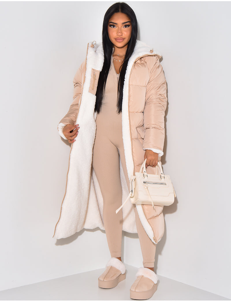 Women's Reversible Hooded Puffer Coat, Long Length