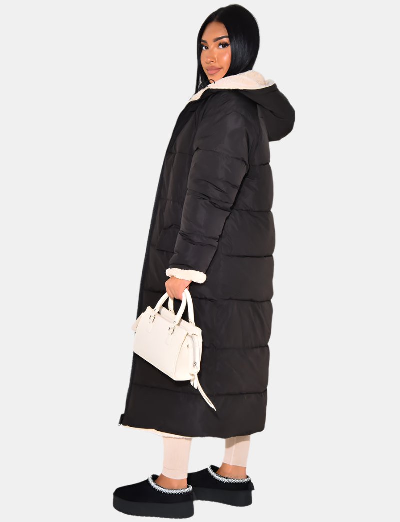 Women's Reversible Hooded Puffer Coat, Long Length