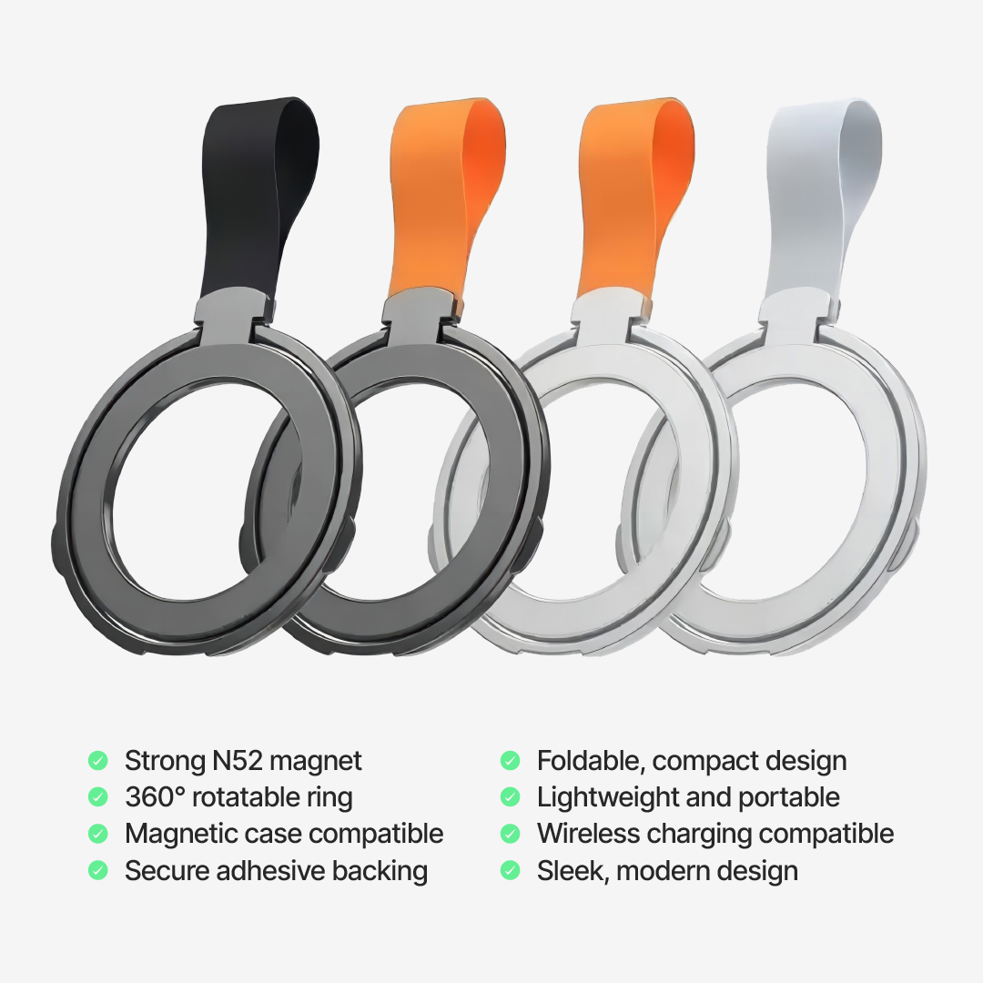 Rotatable Magnetic Phone Holder with Folding Ring