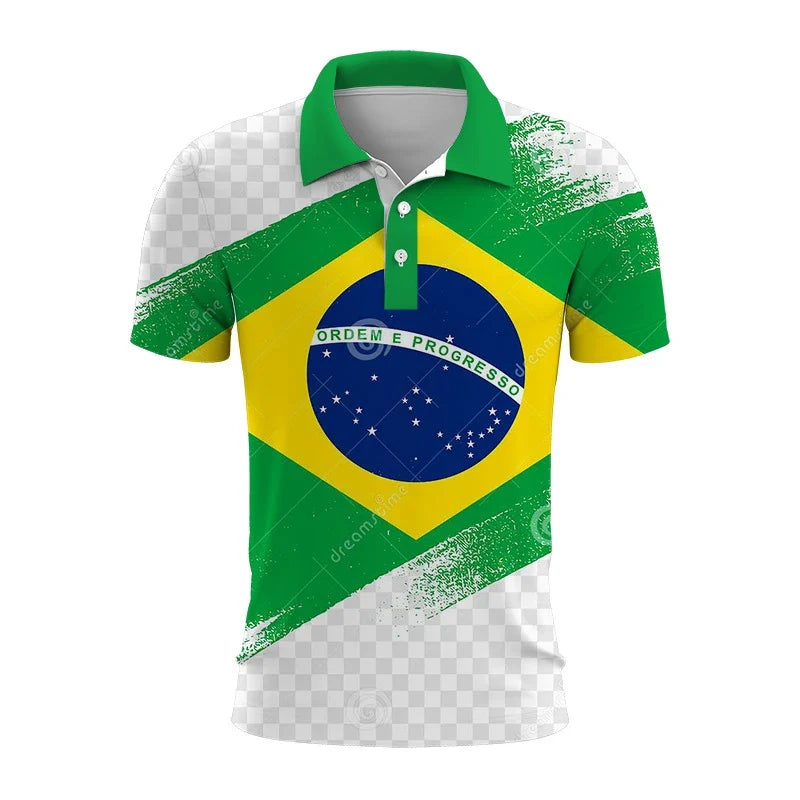 Brazil Emblem 3D Polo Shirt: Casual Elegance with Modern Identity