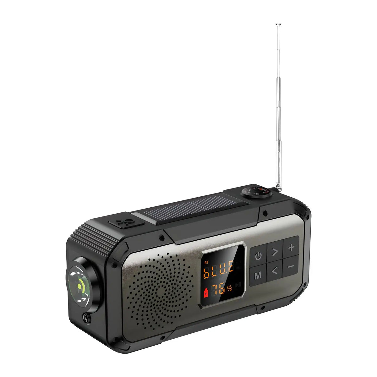 Compact Emergency Radio - Solar Powered with Bluetooth - 2,000mAh & Flashlight