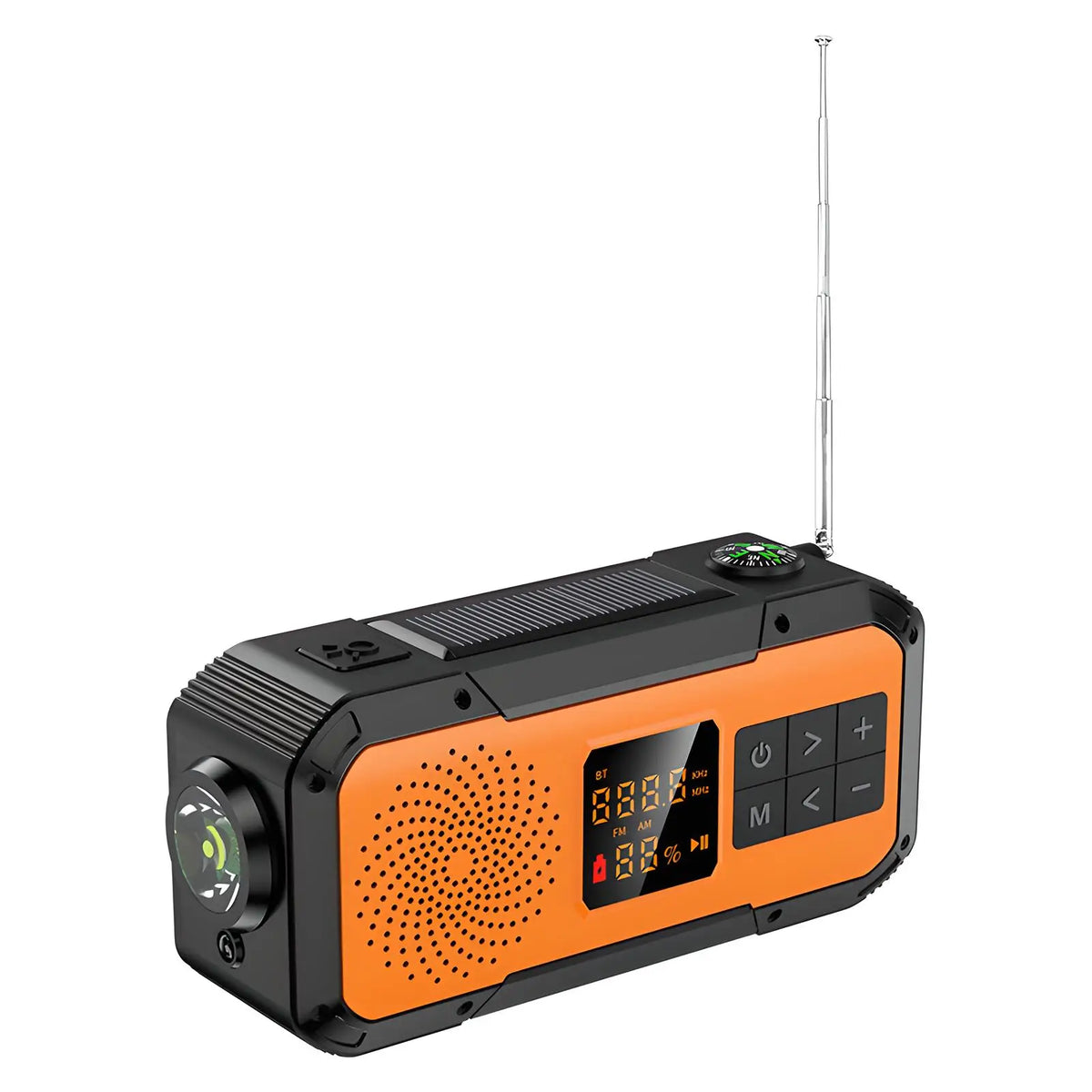 Compact Emergency Radio - Solar Powered with Bluetooth - 2,000mAh & Flashlight