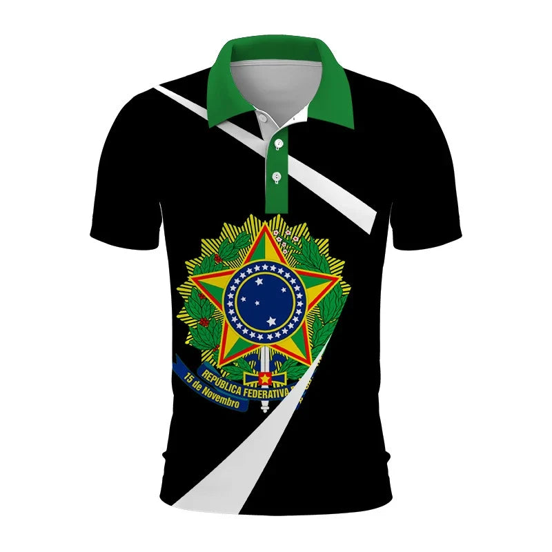 Brazil Emblem 3D Polo Shirt: Casual Elegance with Modern Identity