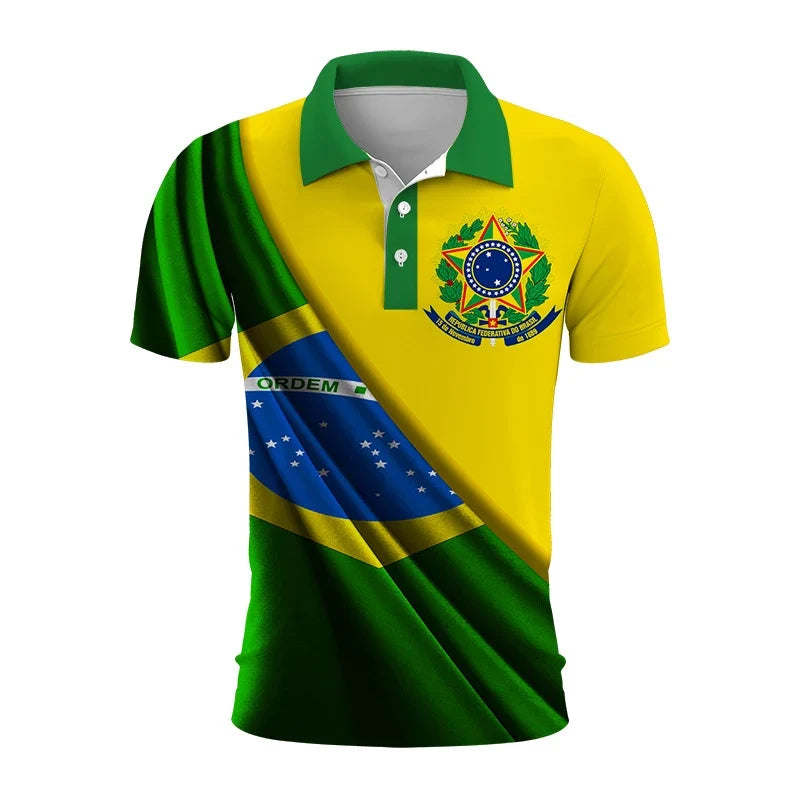 Brazil Emblem 3D Polo Shirt: Casual Elegance with Modern Identity