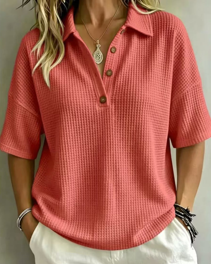 Maddison Relaxed Waffle Polo Top