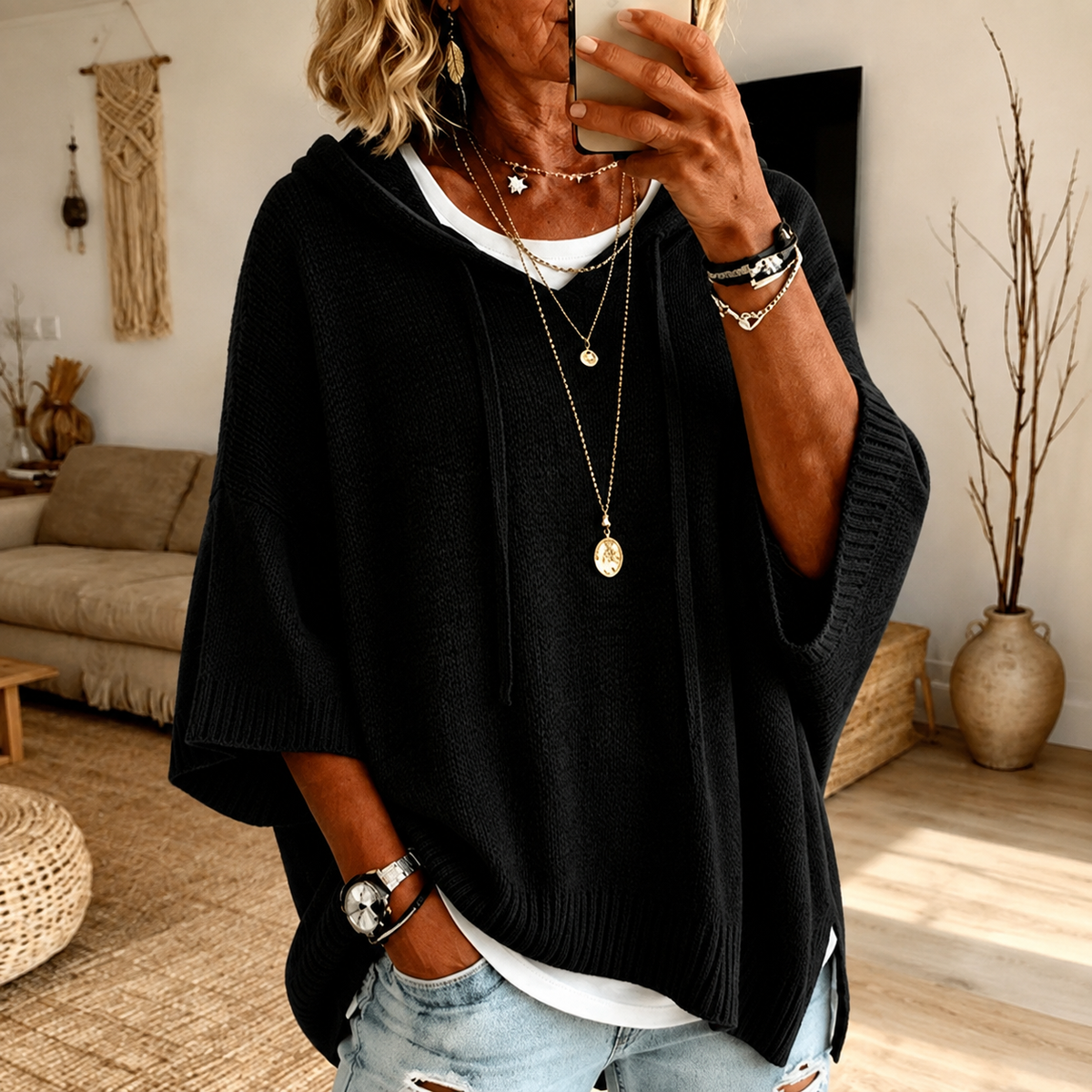 Black Poncho Sweater