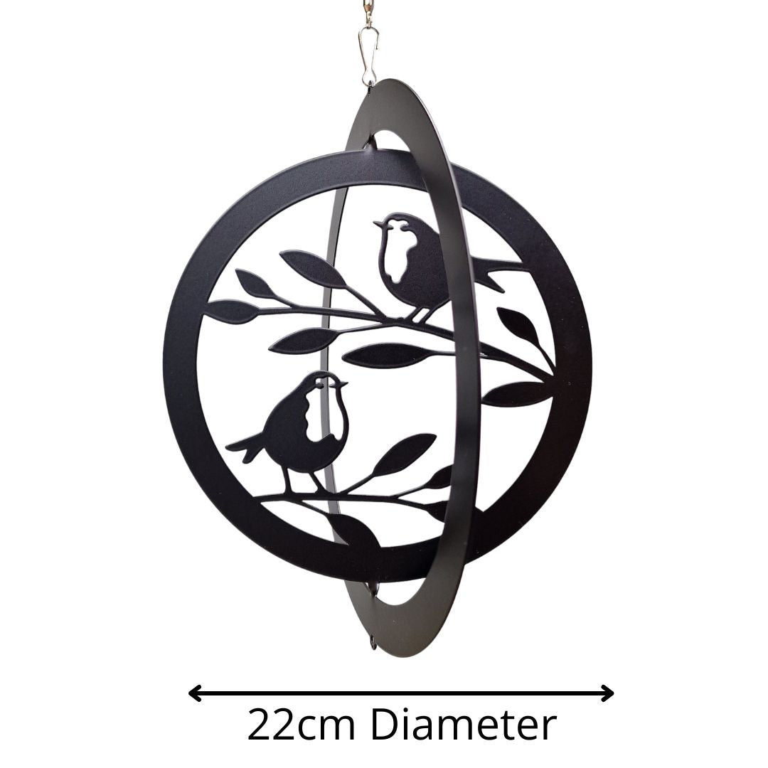 Two Robins Hanging Silhouette Orbit Spinner