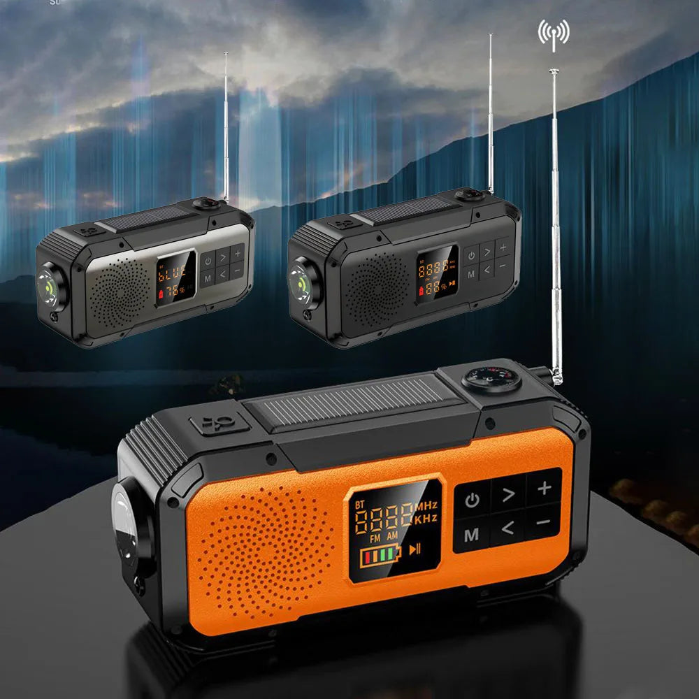 Compact Emergency Radio - Solar Powered with Bluetooth - 2,000mAh & Flashlight