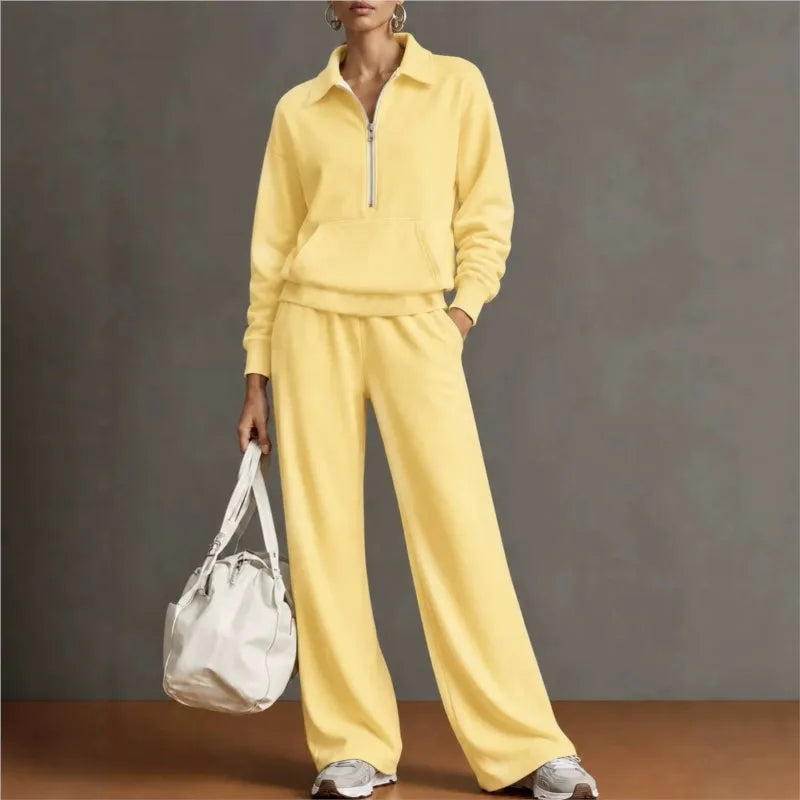 Set with Half-Zip Top, Kangaroo Pocket and Wide-Leg Pants