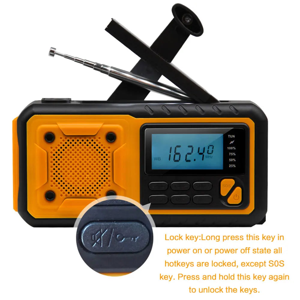 4000mAh Emergency Solar Radio with Hand Crank β AM/FM Weather Radio, LED Reading Light & Phone Charger