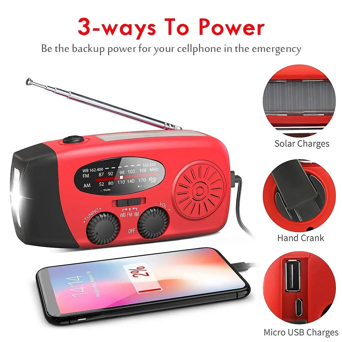 Disaster Prevention Emergency Flashlight Radio Solar Hand Crank Rechargeable Multifunctional LED Reading Light