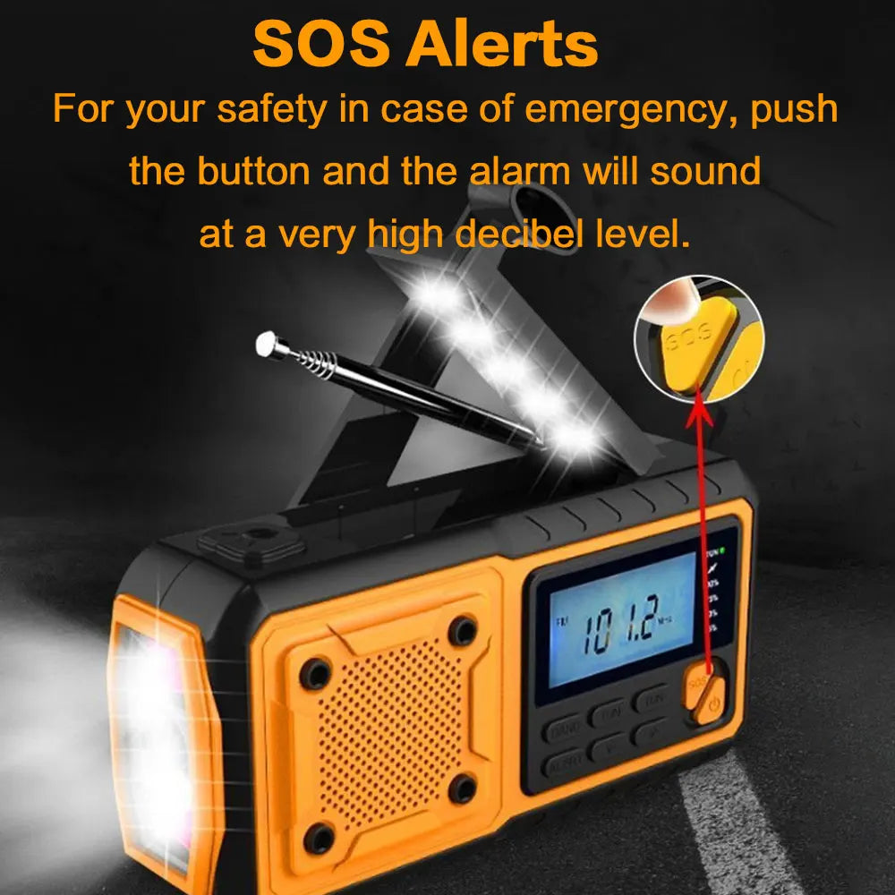 4000mAh Emergency Solar Radio with Hand Crank β AM/FM Weather Radio, LED Reading Light & Phone Charger