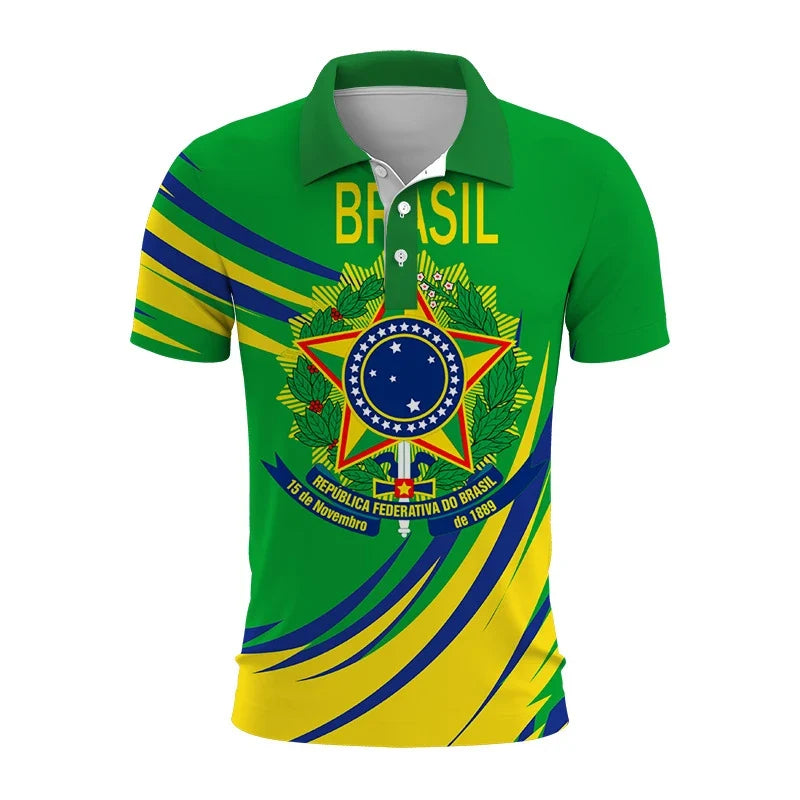 Brazil Emblem 3D Polo Shirt: Casual Elegance with Modern Identity