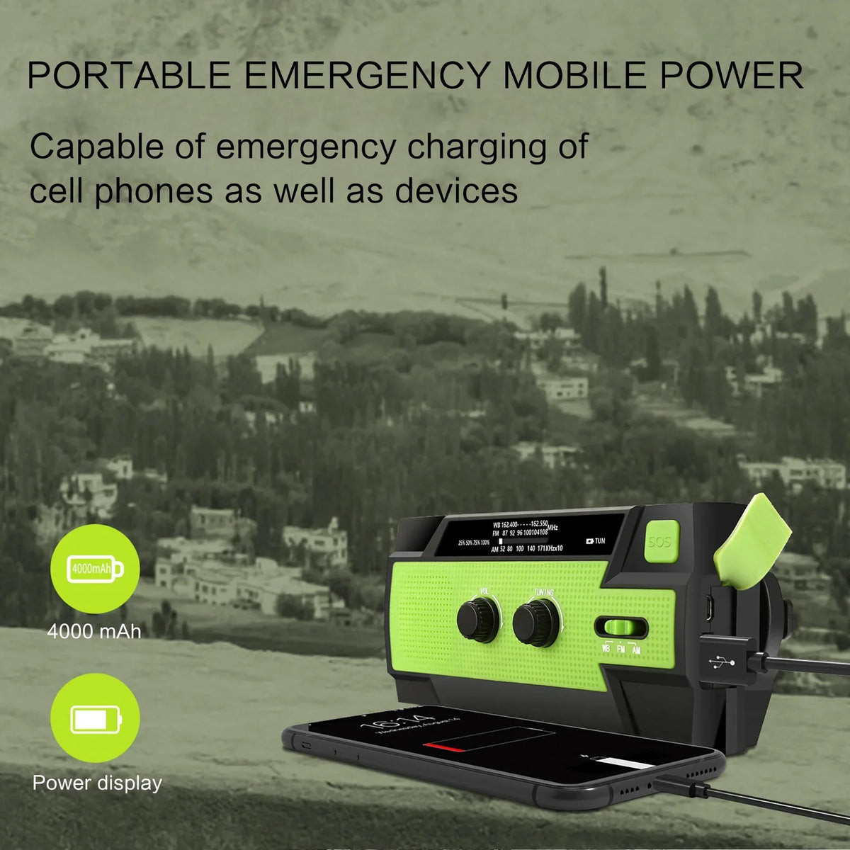 Disaster Prevention Emergency Flashlight Radio Solar Hand Crank Rechargeable Multifunctional LED Reading Light