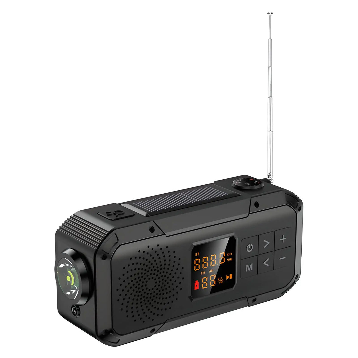 Compact Emergency Radio - Solar Powered with Bluetooth - 2,000mAh & Flashlight