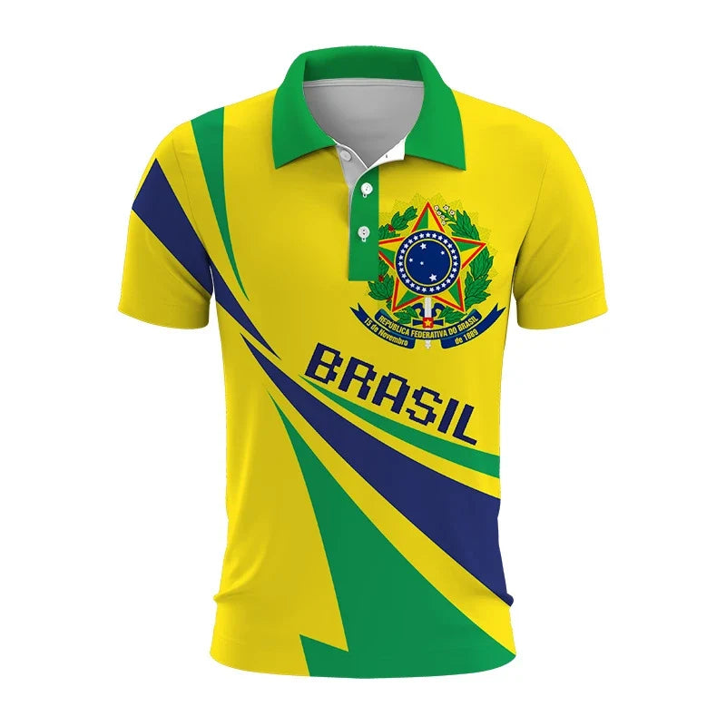 Brazil Emblem 3D Polo Shirt: Casual Elegance with Modern Identity