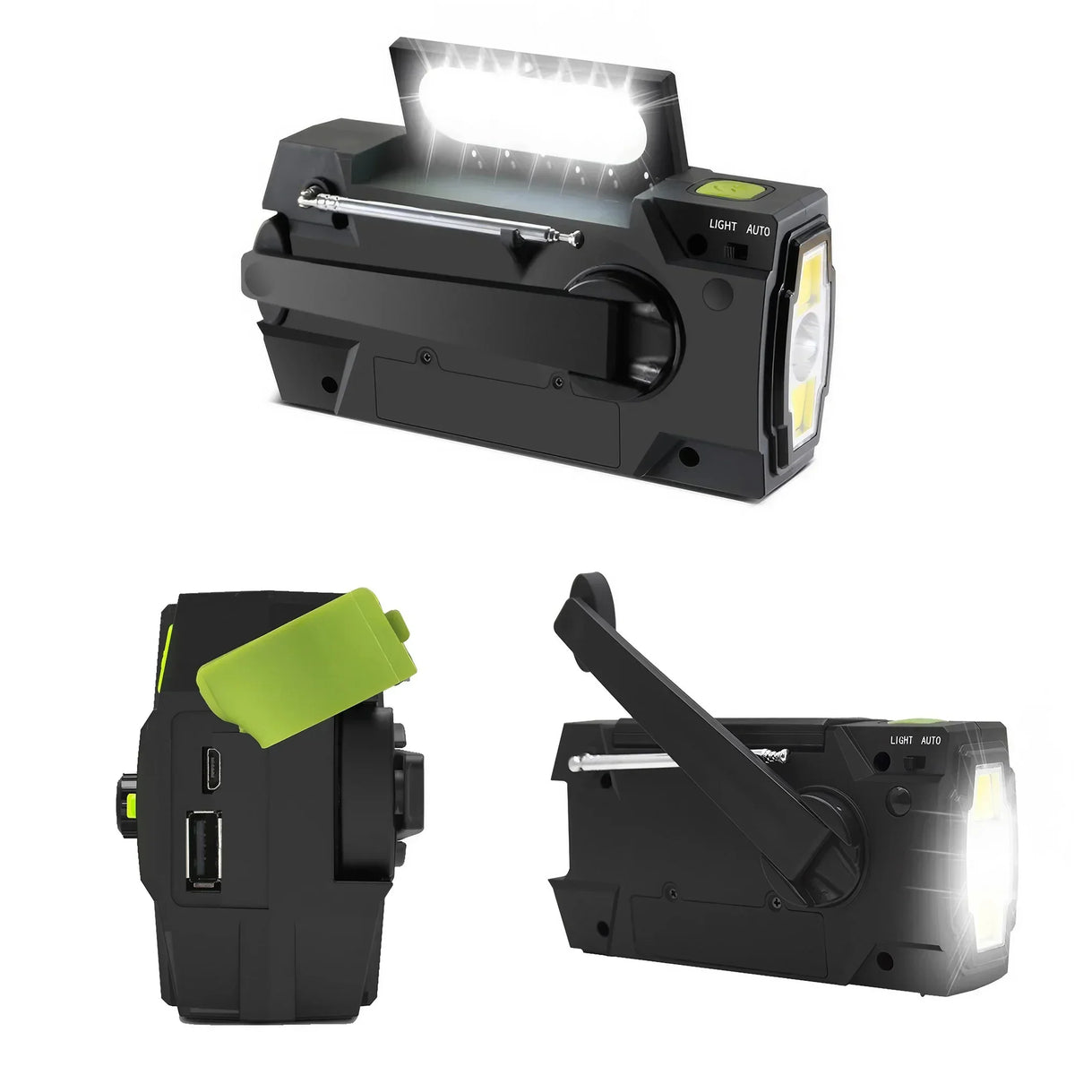 Disaster Prevention Emergency Flashlight Radio Solar Hand Crank Rechargeable Multifunctional LED Reading Light