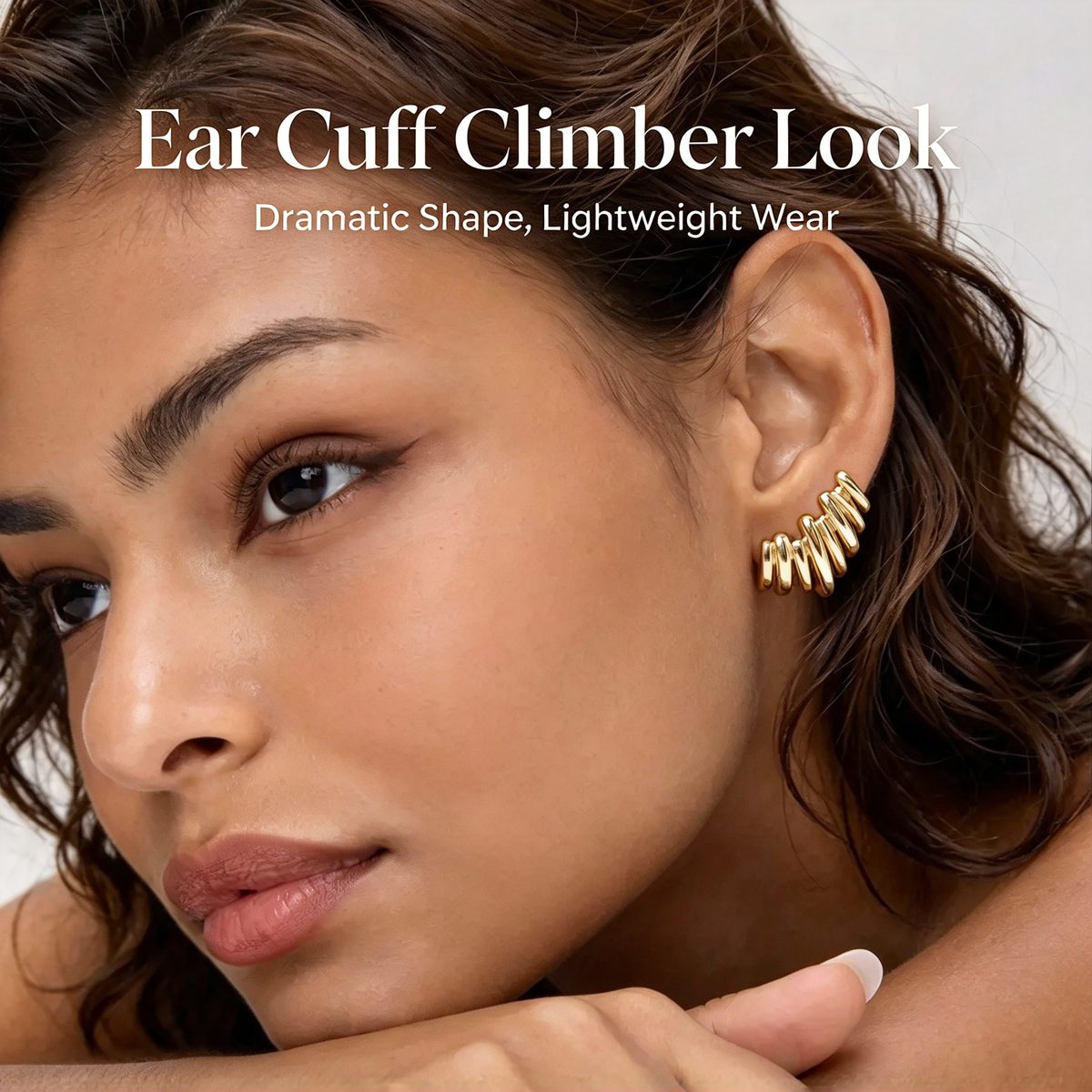 14K Gold Plated Statement Climber Stud Earrings for Women