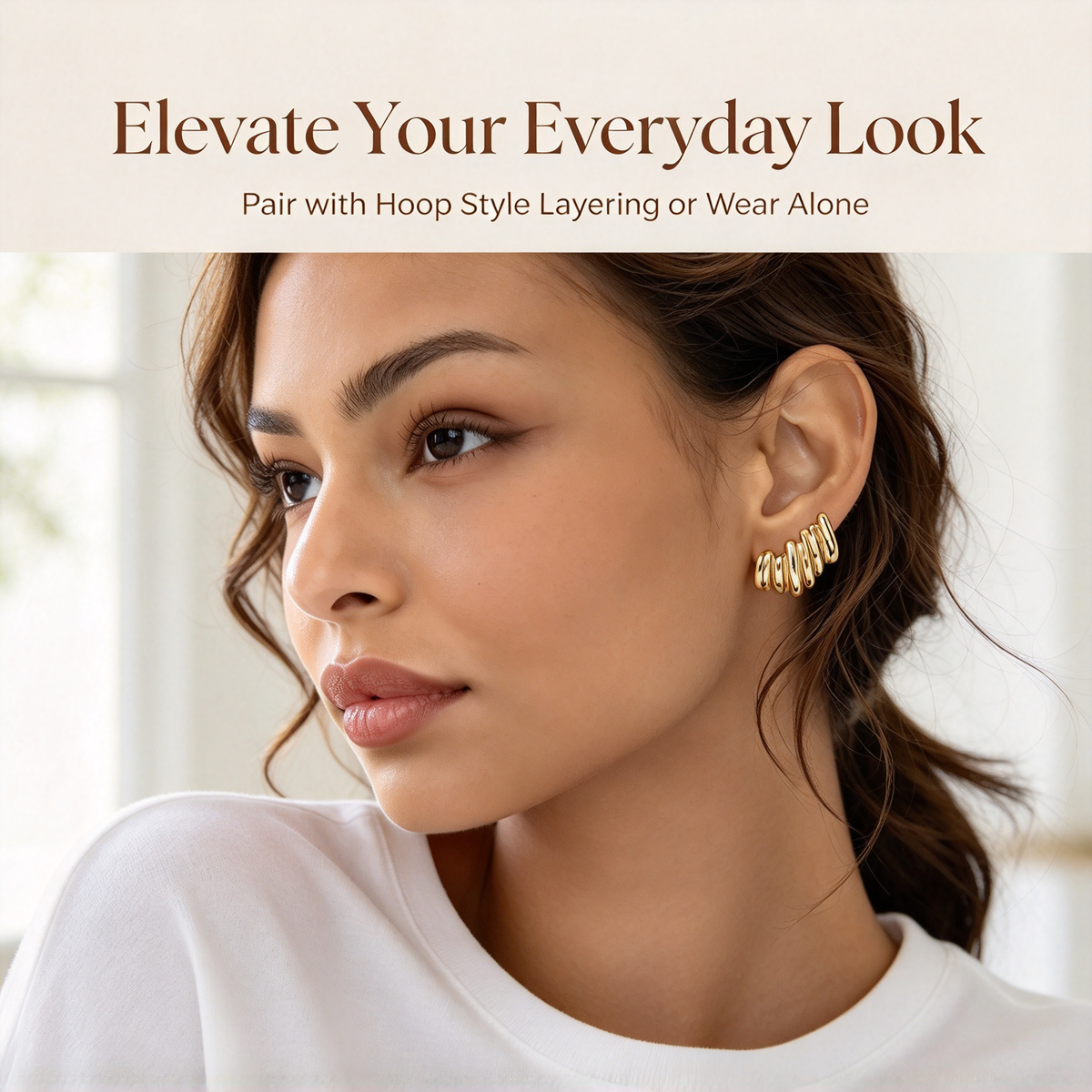 14K Gold Plated Statement Climber Stud Earrings for Women